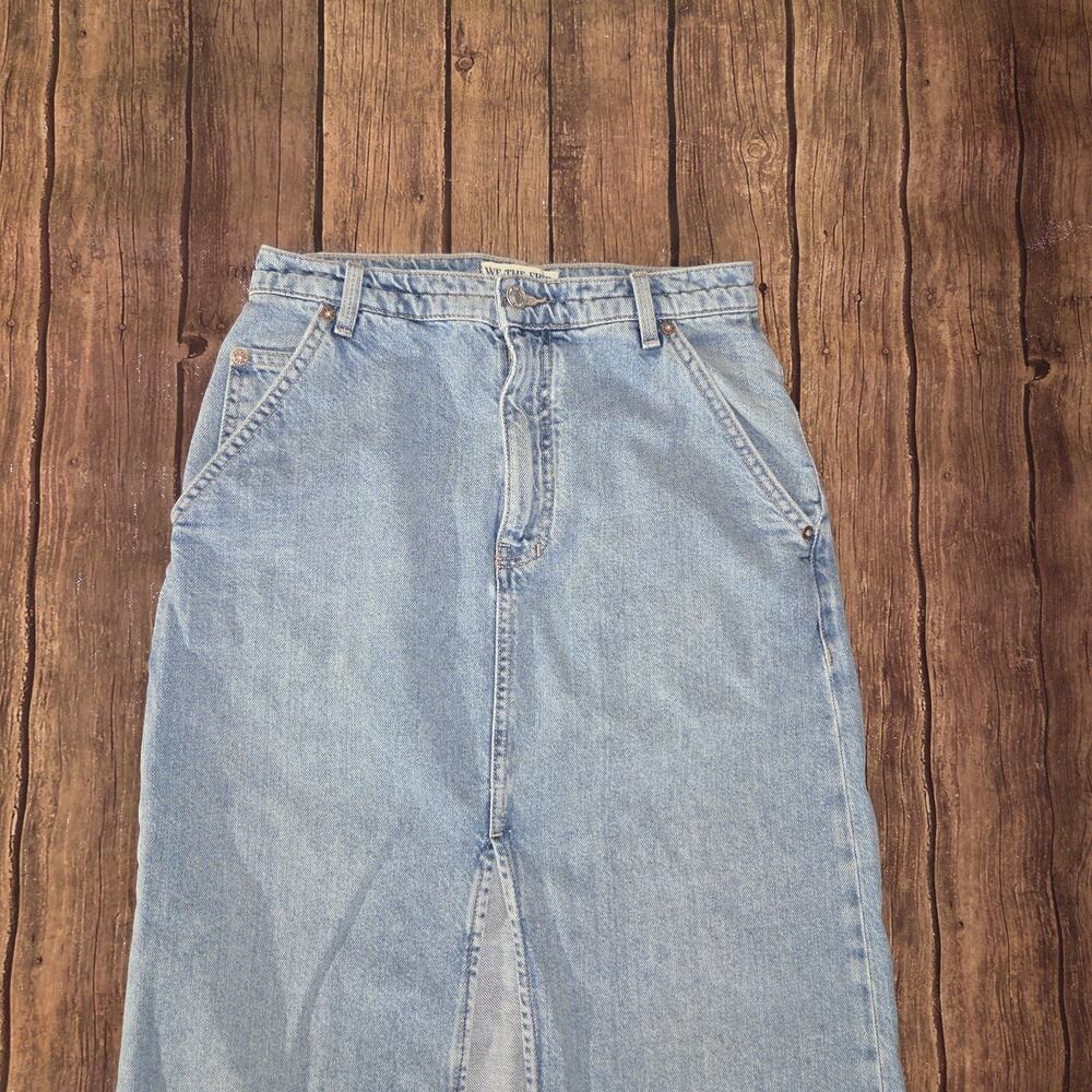 Free People Denim Skirt Women 25 Blue Wild Roses Midi Pockets Front Slit - Picture 7 of 12